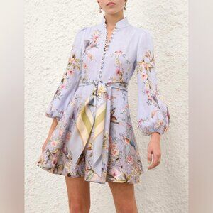 Zimmermann Rebellion Long Sleeve Linen Belted Minidress- - Size 0/US4